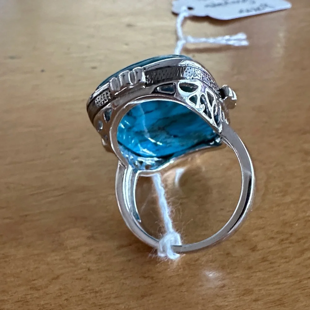 Kingman Turquoise Sterling Silver Statement Ring Size 9 - Picture 3 of 7